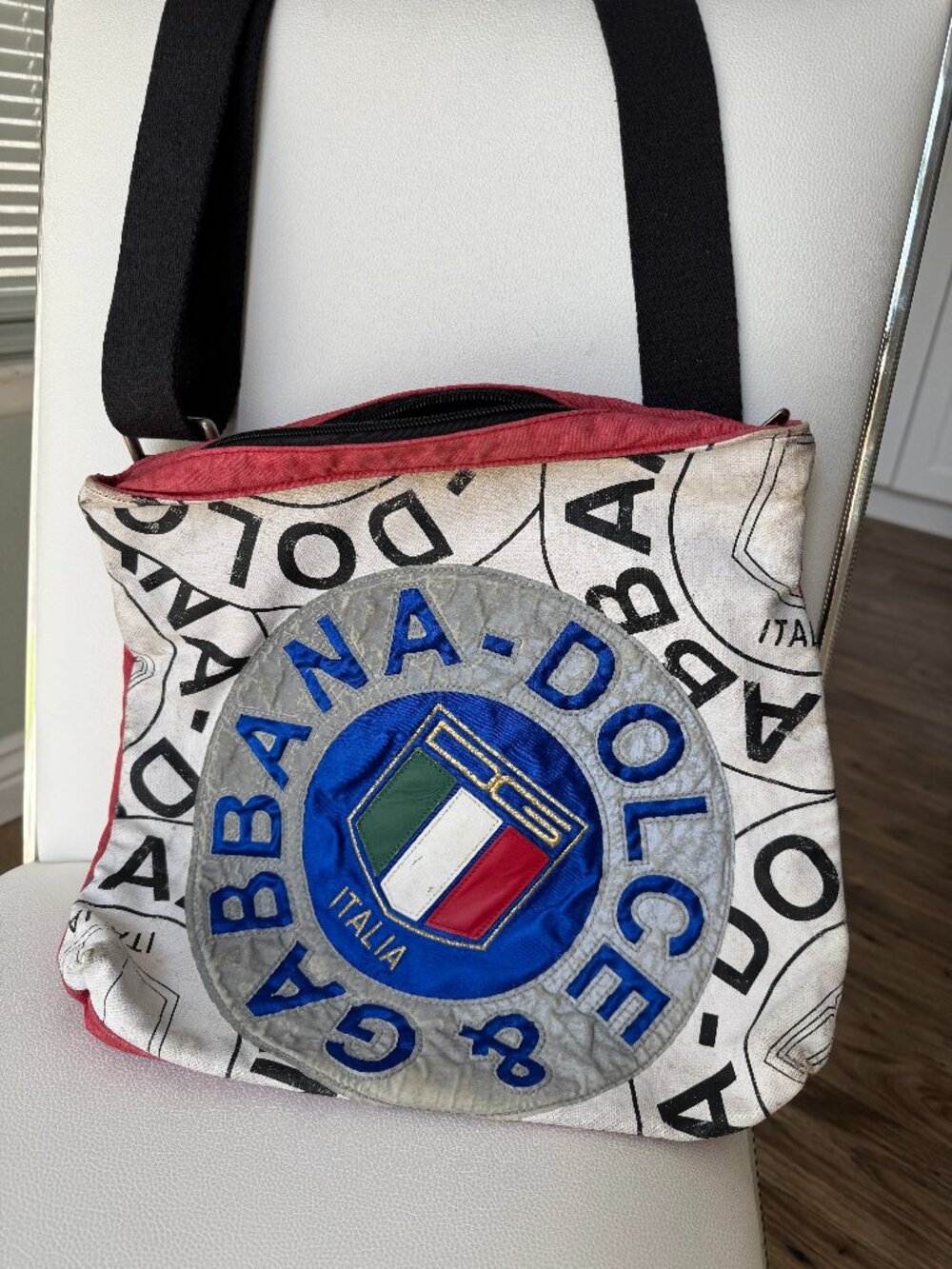 Dolce & Gabbana Vintage Canvas Crossbody Messenger Bag Italia Patch